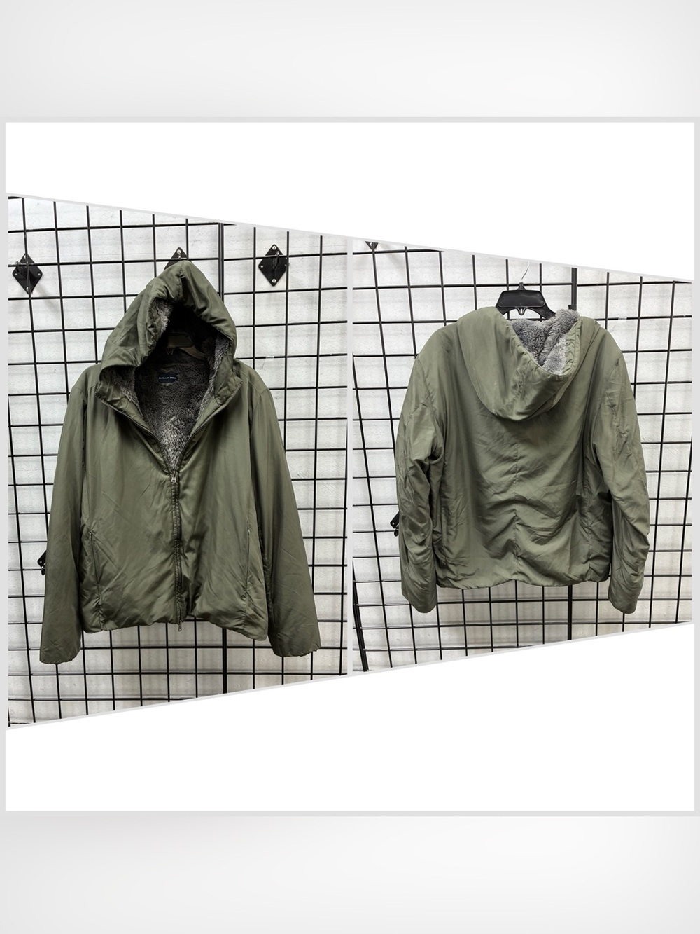 Zachary Prell Glasgow Faux Fur Lined Hooded Jacket Olive Green Sz M Italy